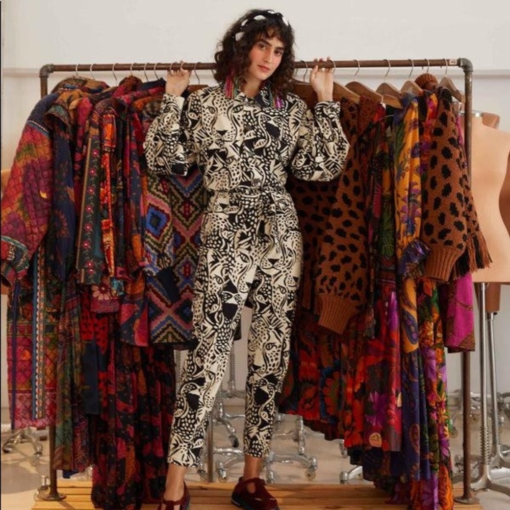 FARM Rio B&W Midnight Leopard Belt Canvas Jumpsuit